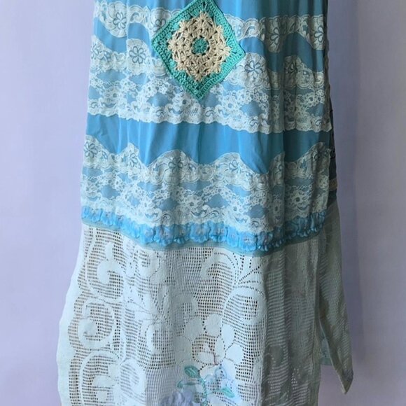 Ocean Blue Handmade Dress Vintage Embroideries,, Crochet and Romantic - Large - Picture 2 of 8